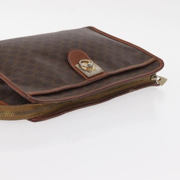 CELINE Macadam Canvas Clutch Bag PVC Leather Brown Gold Auth bs31209